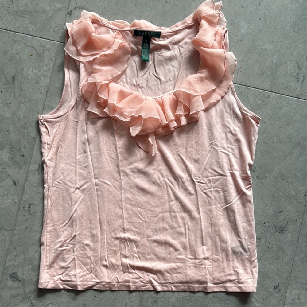 Ralph Lauren Pink Ruffle Neck Tank sz XL